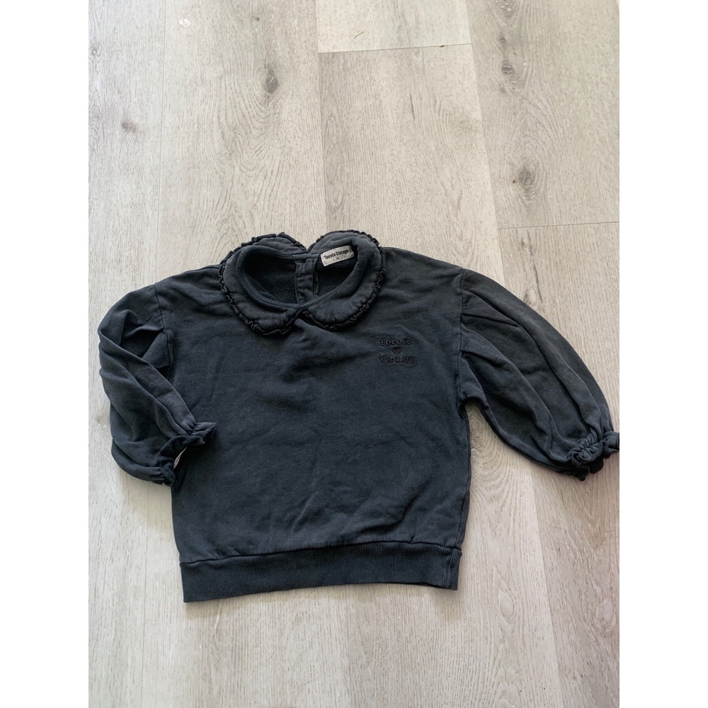 Tocoto Vintage Girls Black Ruffle Collar Puff Sleeve Sweatshirt Size‎ 4Y Cotton